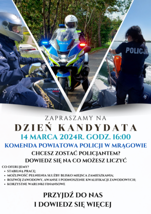 plakat promujący dzień kandydata Komendy Powiatowej Policji w Mrągowie